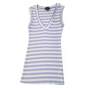 Y2K Bebe Rhinestone Tank Top Sz S Blue White Striped Stretch Knit